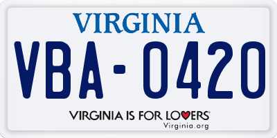 VA license plate VBA0420