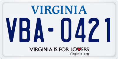 VA license plate VBA0421