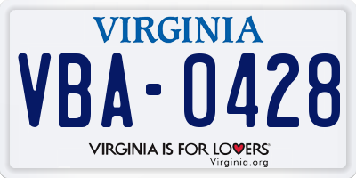 VA license plate VBA0428