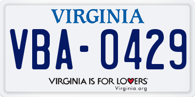 VA license plate VBA0429
