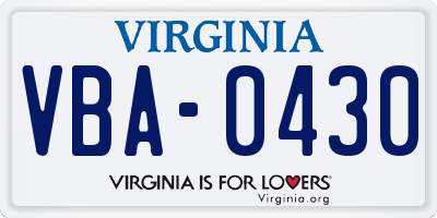 VA license plate VBA0430
