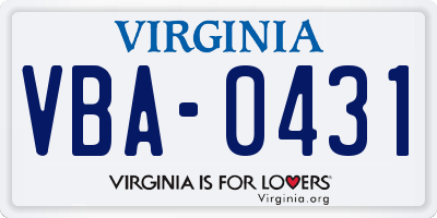 VA license plate VBA0431