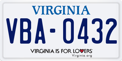 VA license plate VBA0432