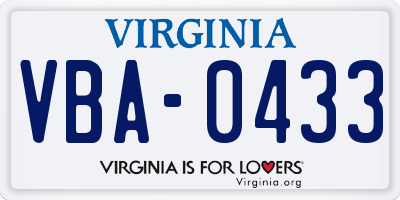 VA license plate VBA0433
