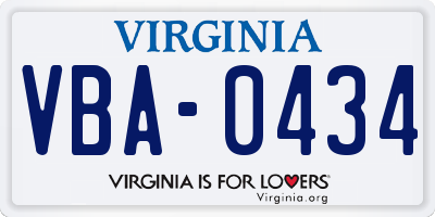 VA license plate VBA0434