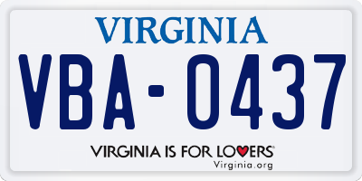 VA license plate VBA0437