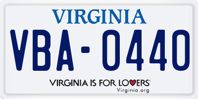 VA license plate VBA0440