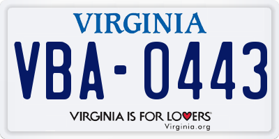 VA license plate VBA0443