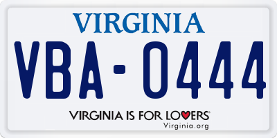 VA license plate VBA0444