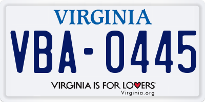 VA license plate VBA0445