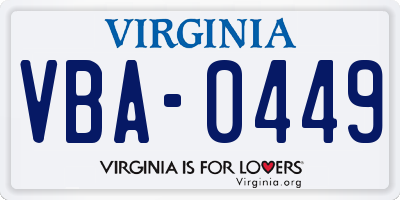 VA license plate VBA0449