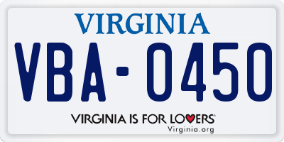 VA license plate VBA0450