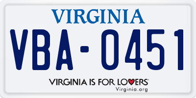 VA license plate VBA0451