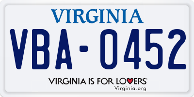 VA license plate VBA0452