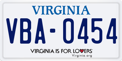 VA license plate VBA0454