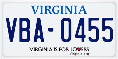 VA license plate VBA0455