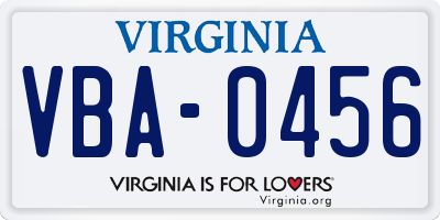 VA license plate VBA0456