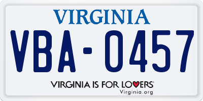 VA license plate VBA0457
