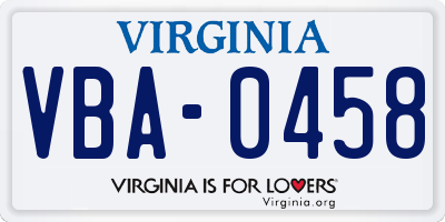VA license plate VBA0458