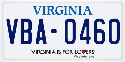 VA license plate VBA0460