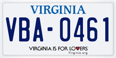 VA license plate VBA0461