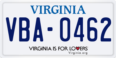VA license plate VBA0462