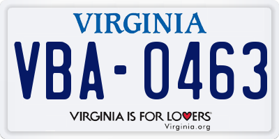 VA license plate VBA0463