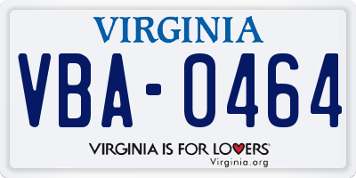 VA license plate VBA0464