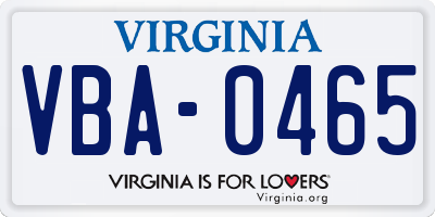 VA license plate VBA0465