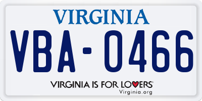 VA license plate VBA0466