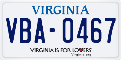 VA license plate VBA0467