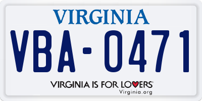 VA license plate VBA0471