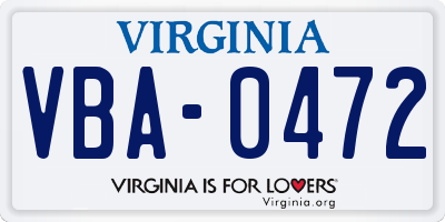 VA license plate VBA0472