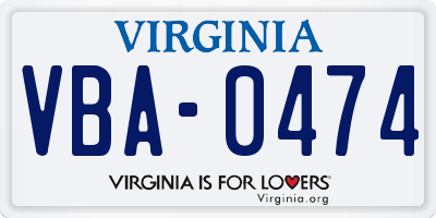 VA license plate VBA0474