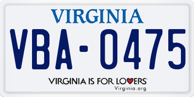 VA license plate VBA0475