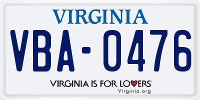 VA license plate VBA0476