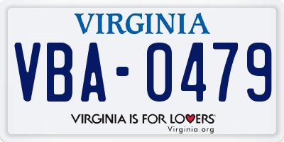 VA license plate VBA0479