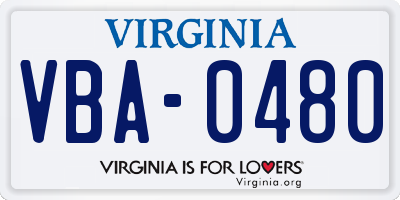 VA license plate VBA0480