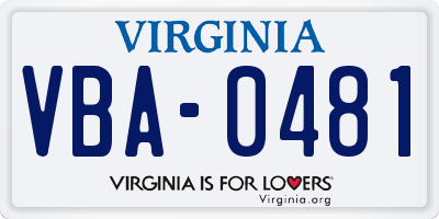 VA license plate VBA0481