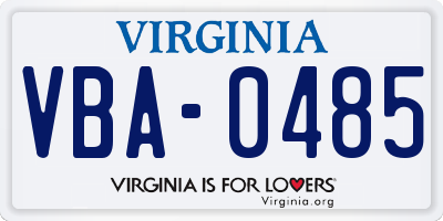 VA license plate VBA0485