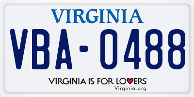 VA license plate VBA0488