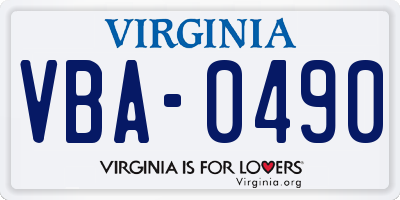 VA license plate VBA0490