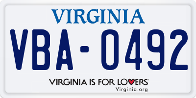 VA license plate VBA0492