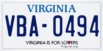 VA license plate VBA0494