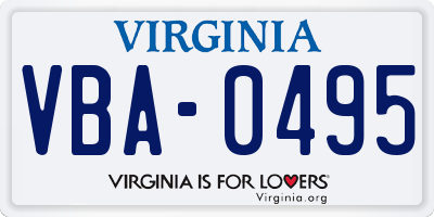 VA license plate VBA0495