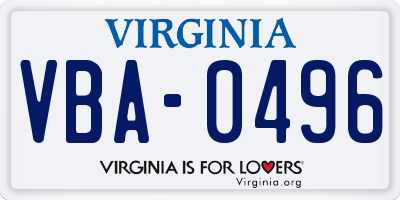 VA license plate VBA0496