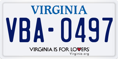 VA license plate VBA0497