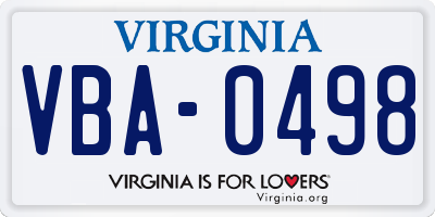 VA license plate VBA0498
