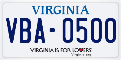 VA license plate VBA0500