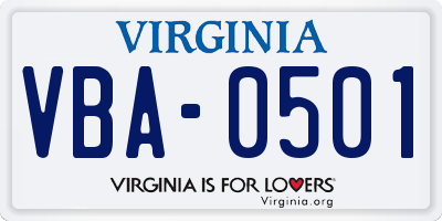 VA license plate VBA0501